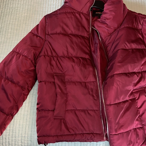 Red or Maroon cropped puffer coat or jacket - Picture 4 of 4